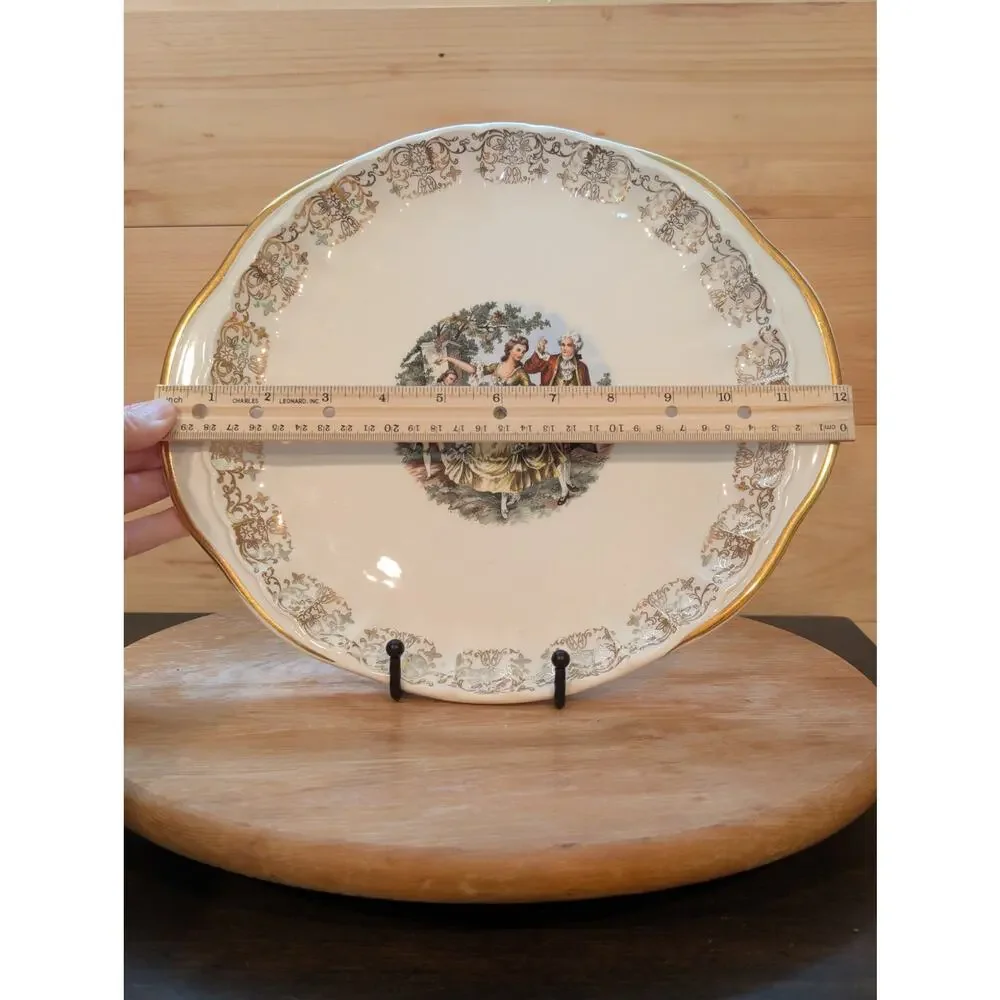 WS George Bolero Oval Platter - Colonial Couple - 22K Gold - Vintage 12